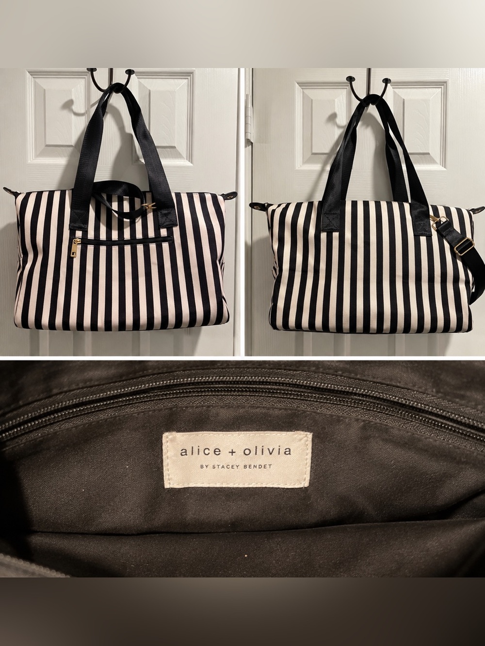 Alice + Olivia Black and White Striped Tote
